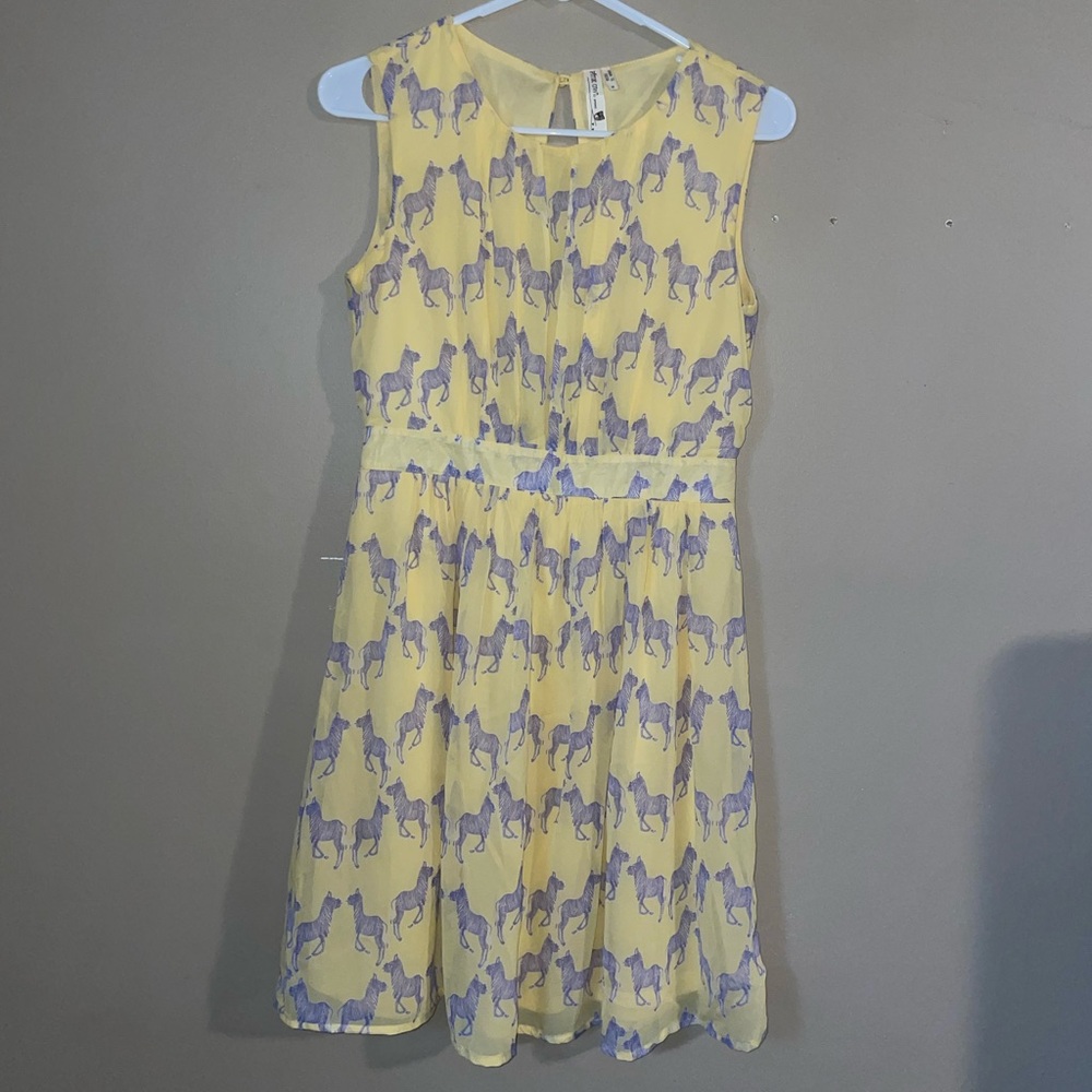Pink Owl women’s yellow “zebra printed” sleeveless modest dress size M